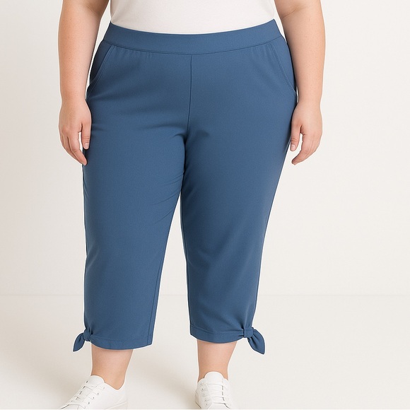 Susan Graver blue Capri Dress Pants with Ties at Bottom NWOT SZ 2XP - Picture 1 of 6